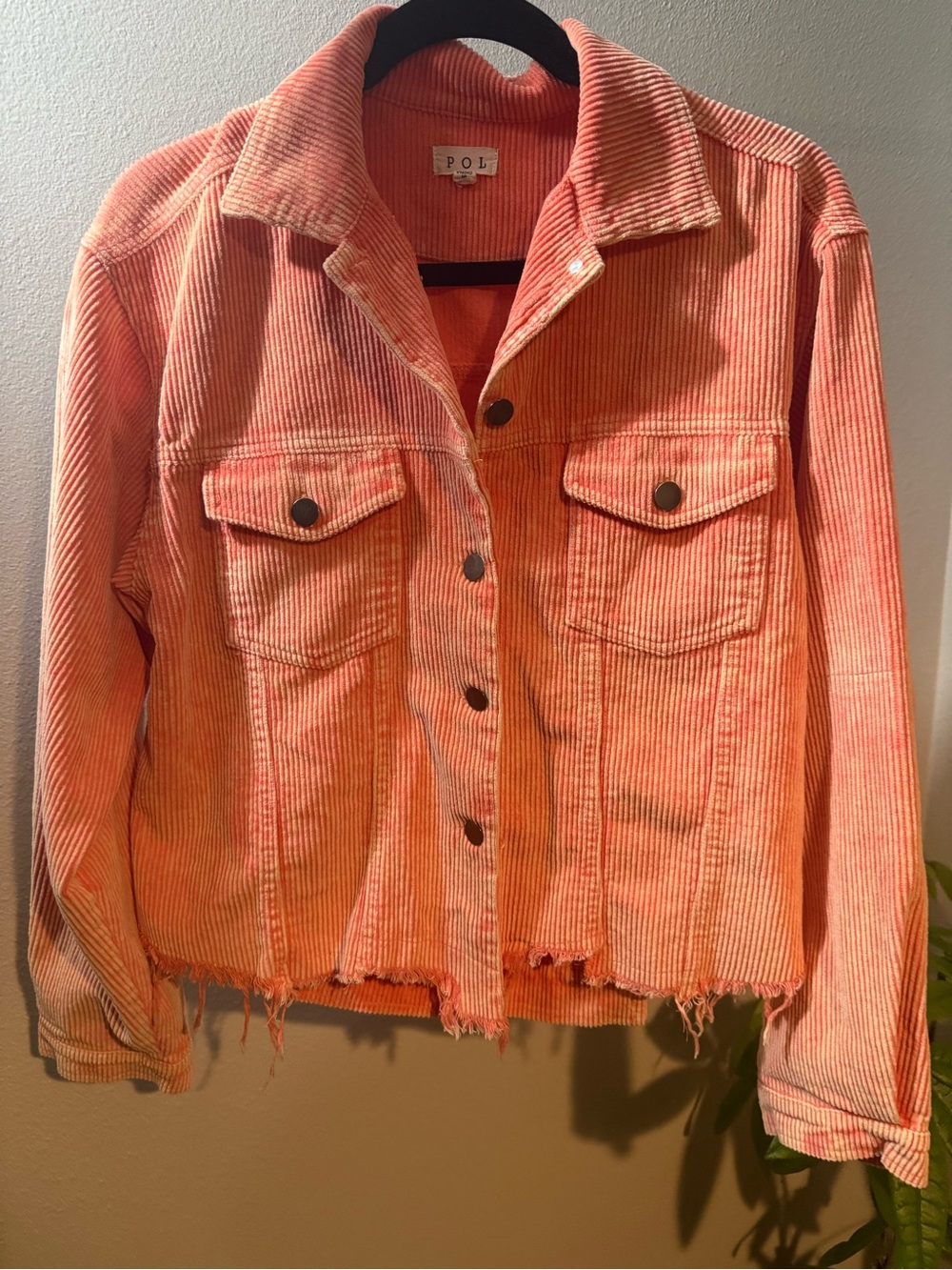 POL Corduroy Cropped Jacket – Size Small – Coral
